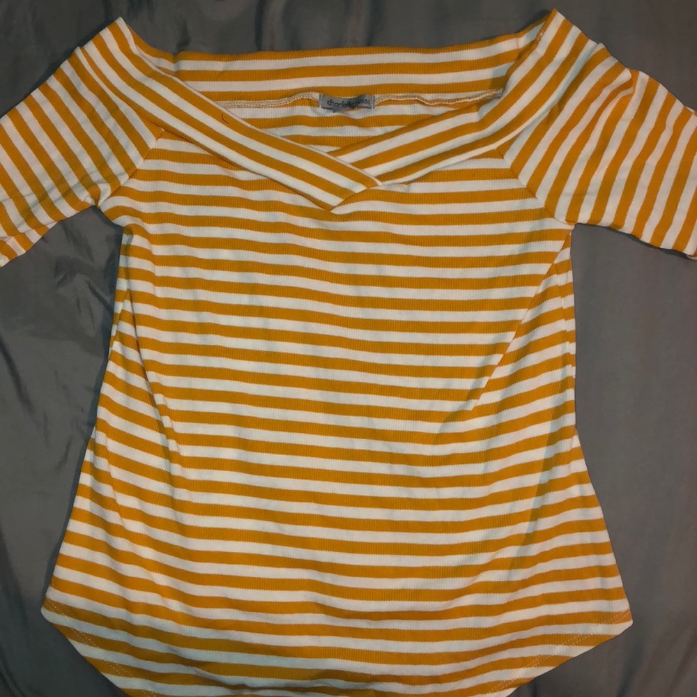 White & Yellow Striped Top